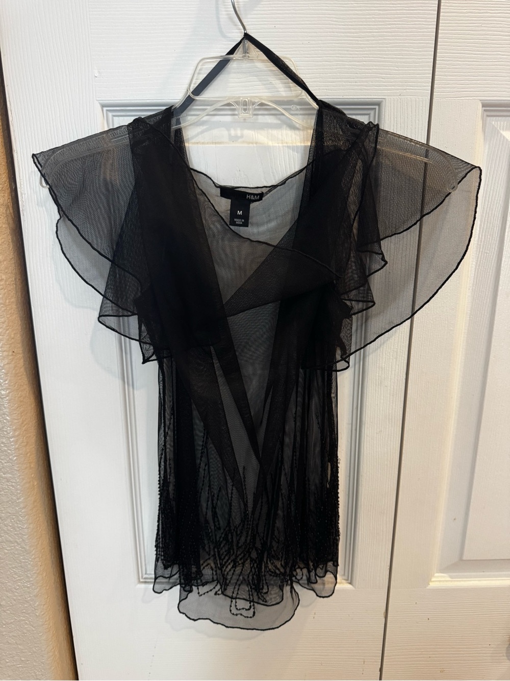H&M Black Sheer Ruffle Sleeve Mesh Blouse